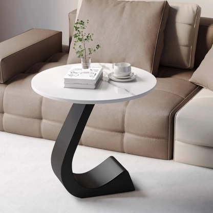 Round Sintered Stone Pedestal Chairside Table