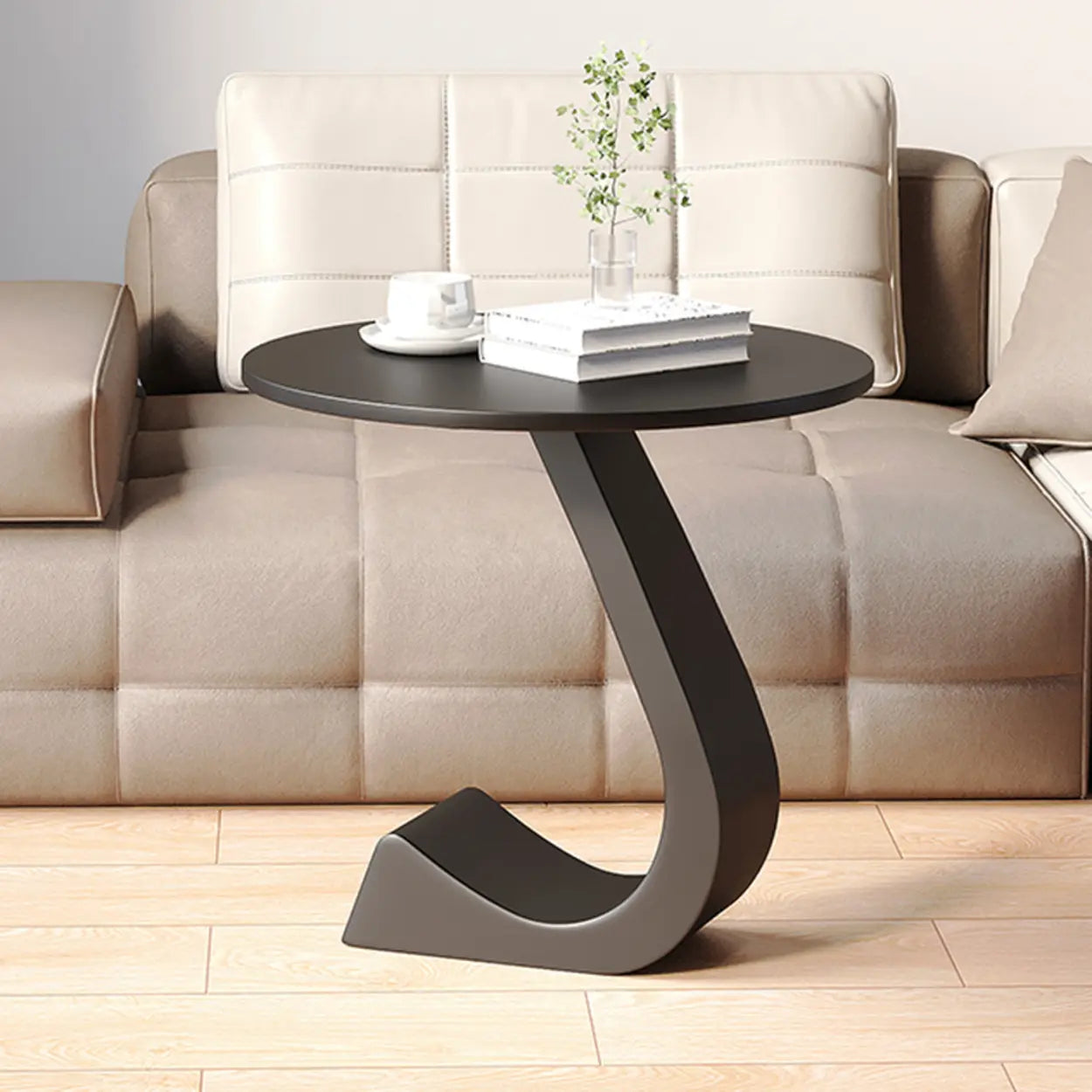 Round Sintered Stone Pedestal Chairside Table