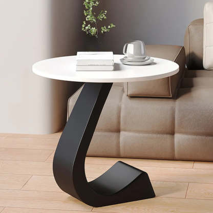 Round Sintered Stone Pedestal Chairside Table — White / Black