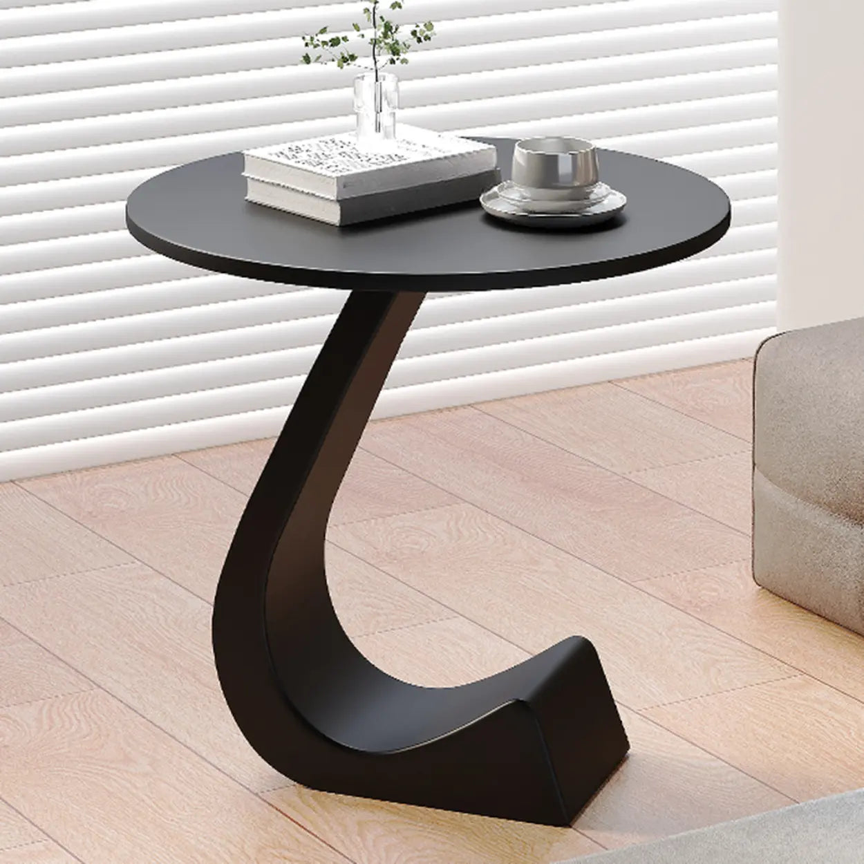 Round Sintered Stone Pedestal Chairside Table — White / White
