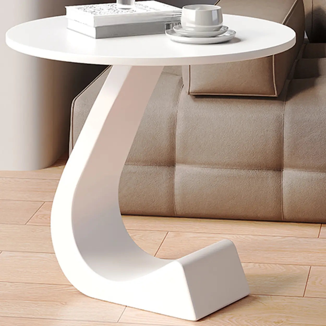 Round Sintered Stone Pedestal Chairside Table — Black / Black