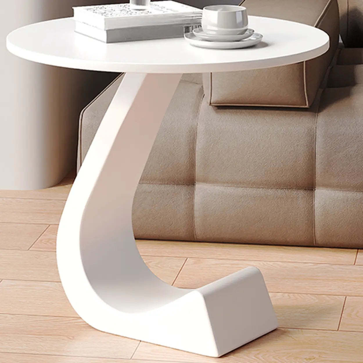 Black modern chairside pedestal coffee tables — 16" L x 16" W x 20.5" H / White / White