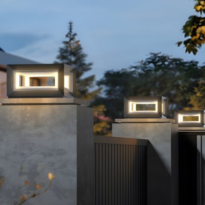Creative Square Frame Waterproof Black Modern Solar Fence Post Lights