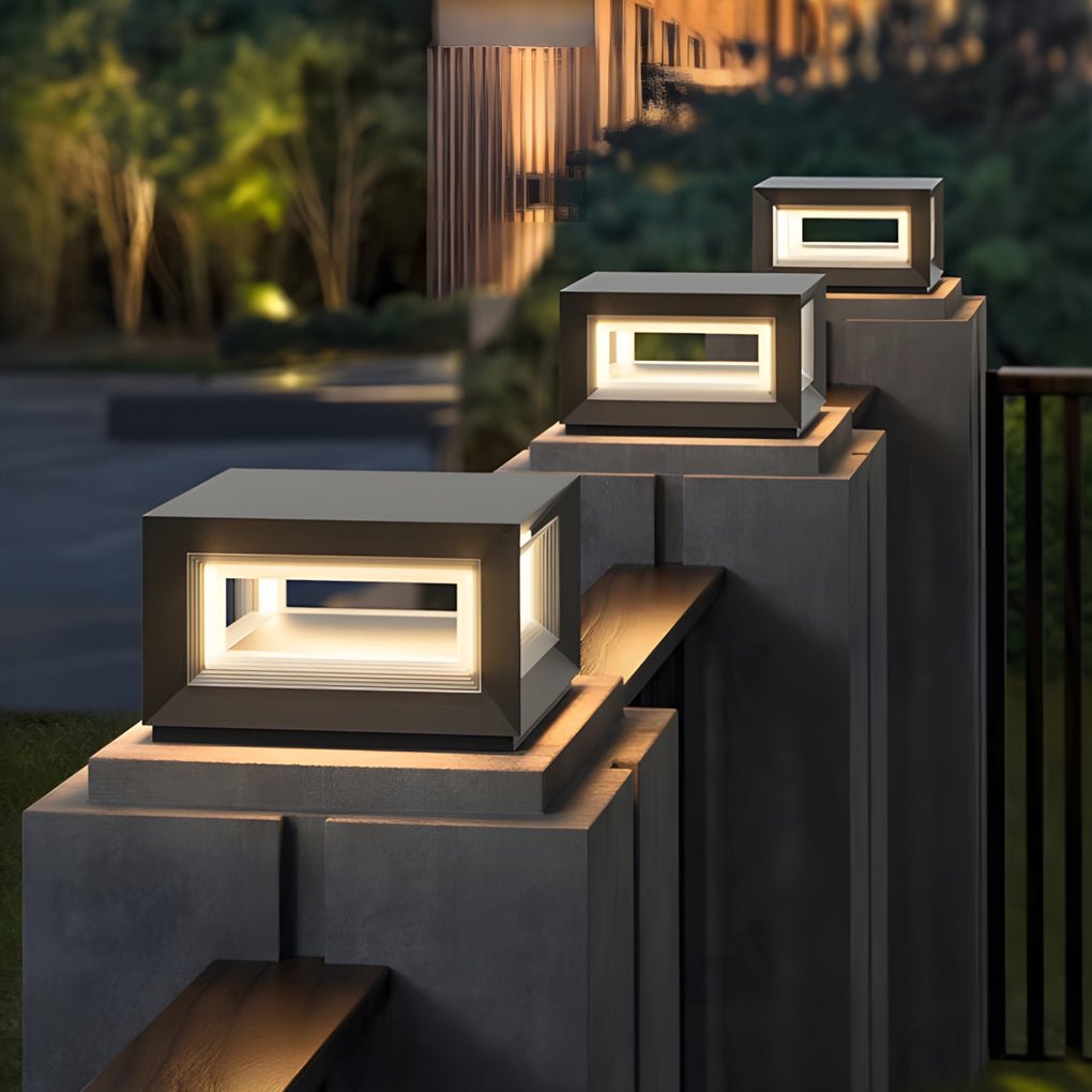 Square Frame Black Solar Fence Post Light