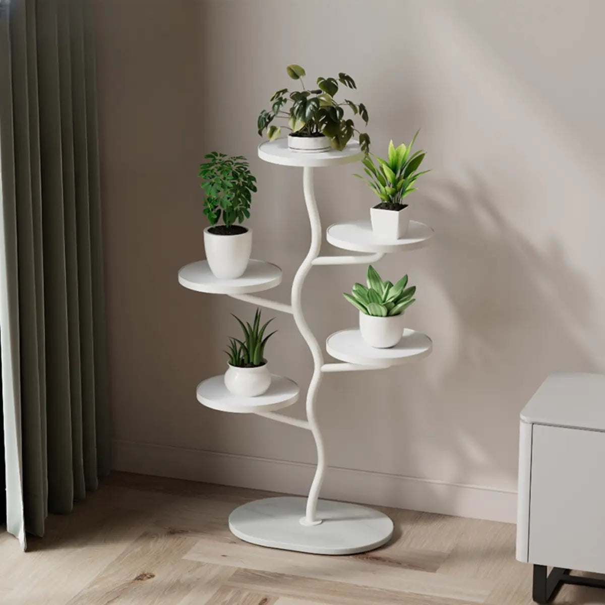 White Stone Tree Round Tray Plant Stand