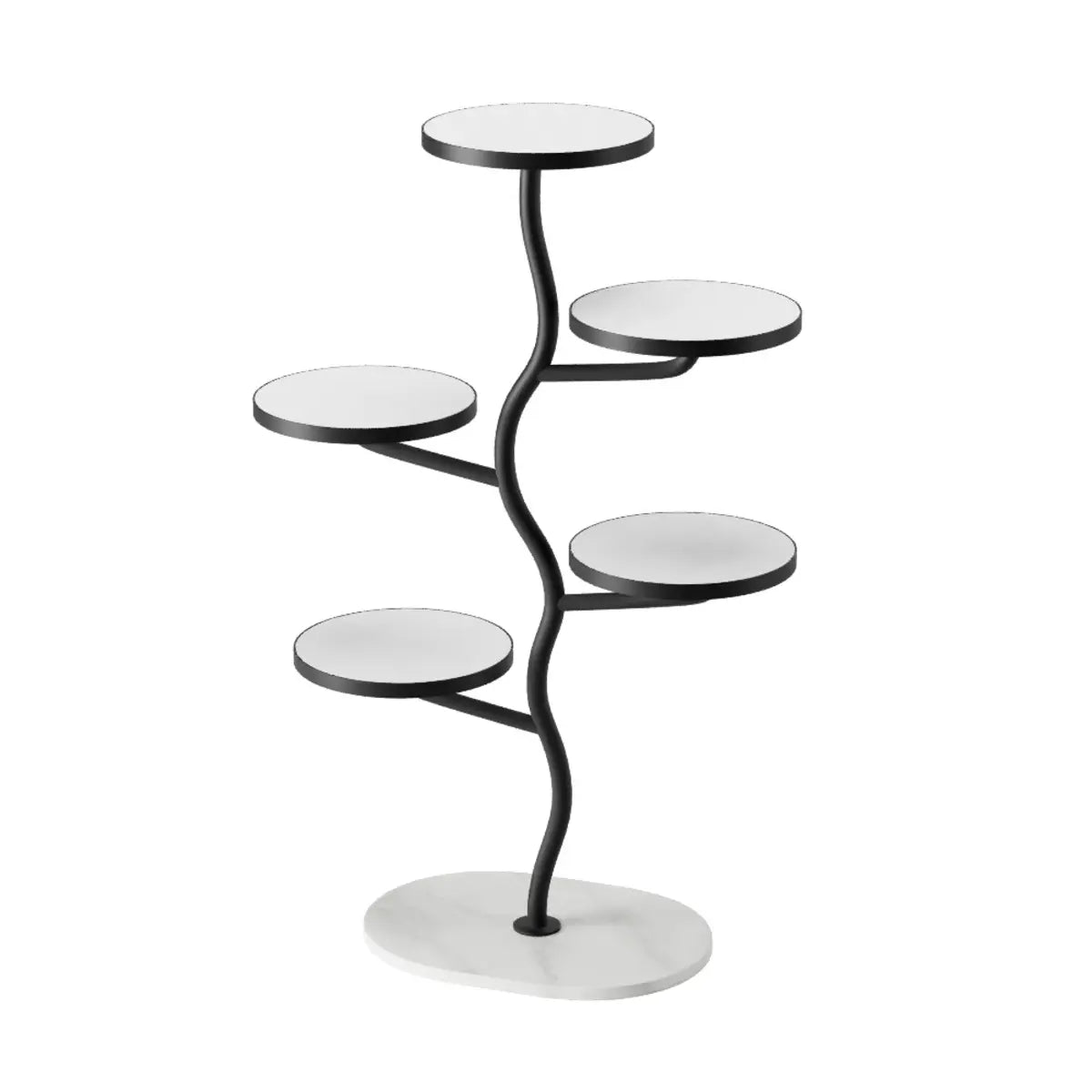 White Stone Tree Round Tray Plant Stand — Black-White