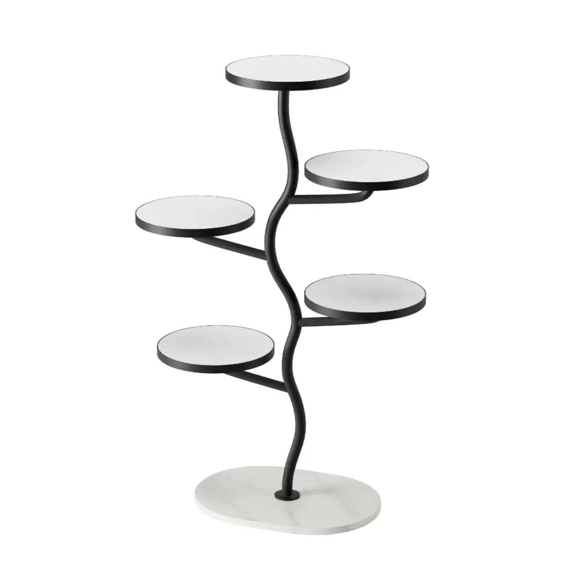 White Stone Tree Round Tray Plant Stand — Black-White