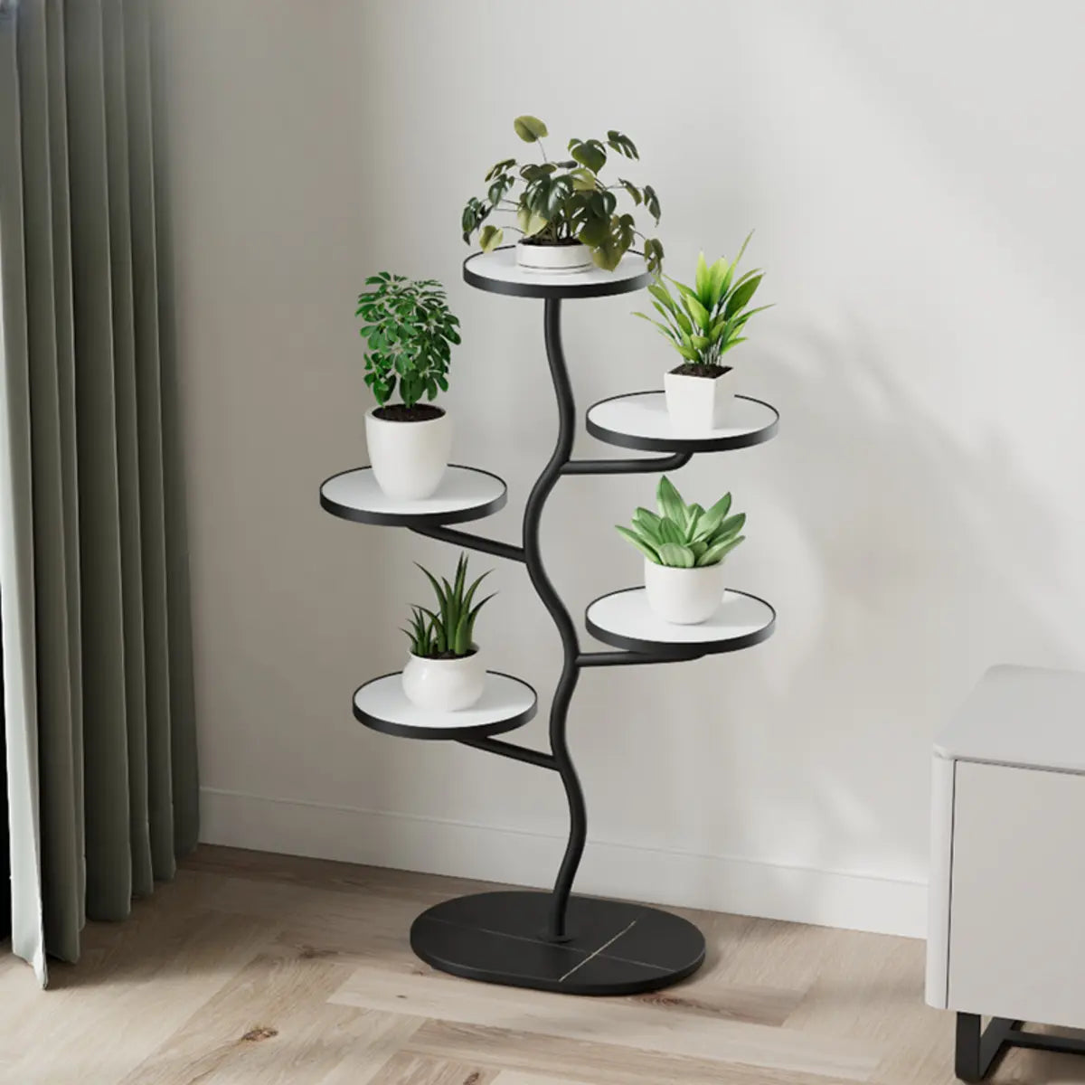 White Stone Tree Round Tray Plant Stand