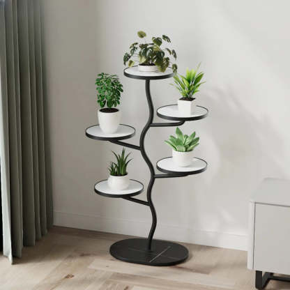 White Stone Tree Round Tray Plant Stand