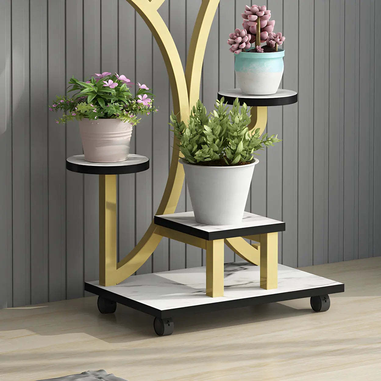 Tree-Shaped Black Metal Round Plant Stand
