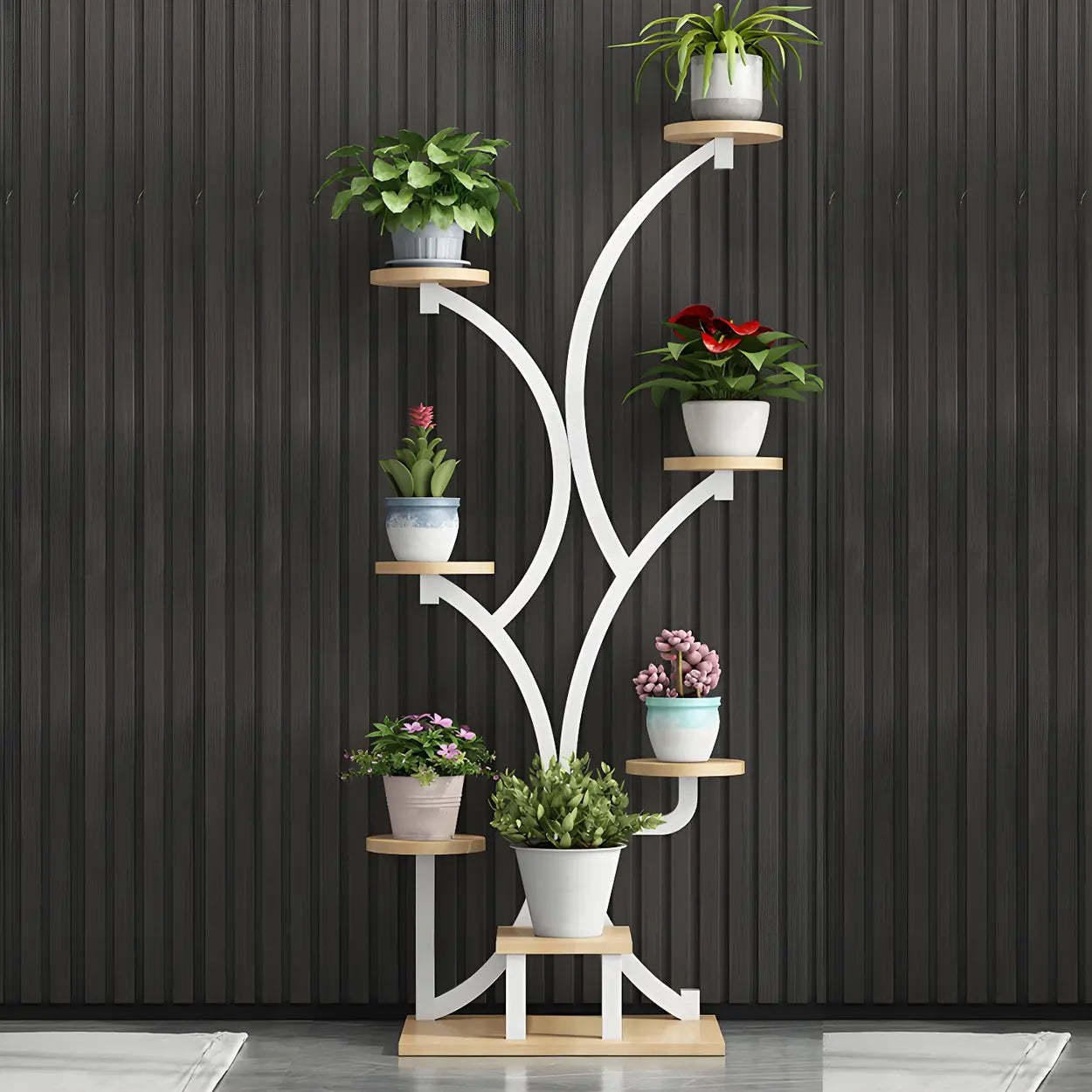 Tree-Shaped Black Metal Round Plant Stand
