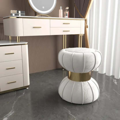 White Drum Velvet Upholstered Vanity Stool — White