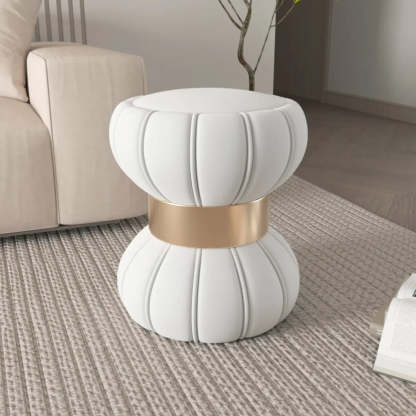 White Drum Velvet Upholstered Vanity Stool — Pink