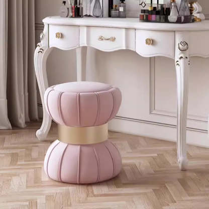 White Drum Velvet Upholstered Vanity Stool — Grey