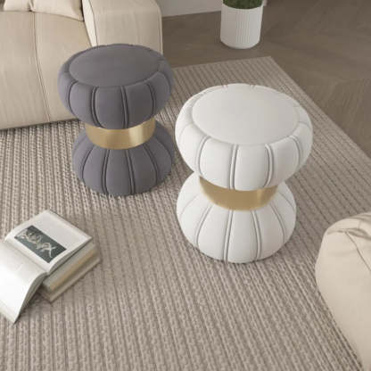 White Drum Velvet Upholstered Vanity Stool