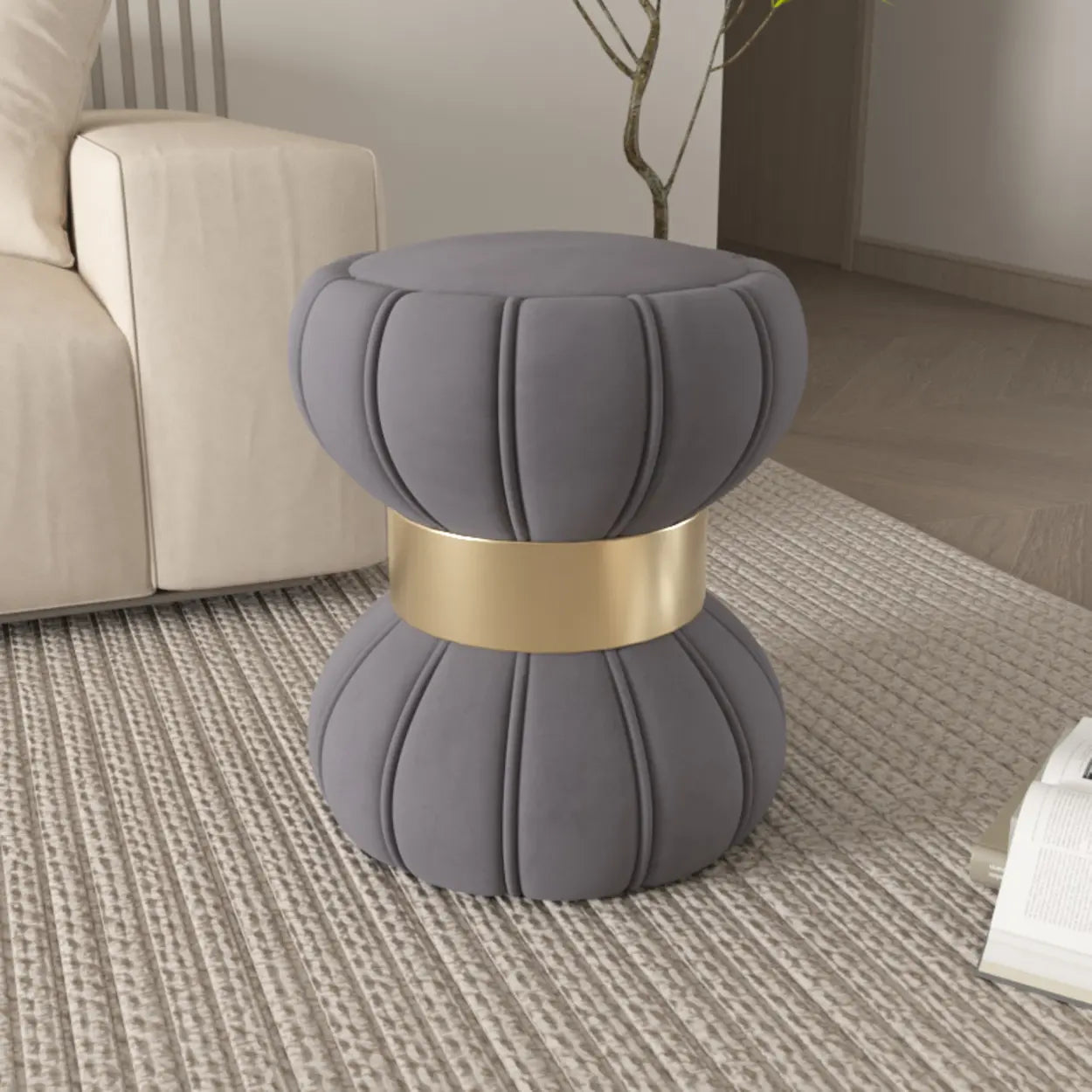 White Drum Velvet Upholstered Vanity Stool