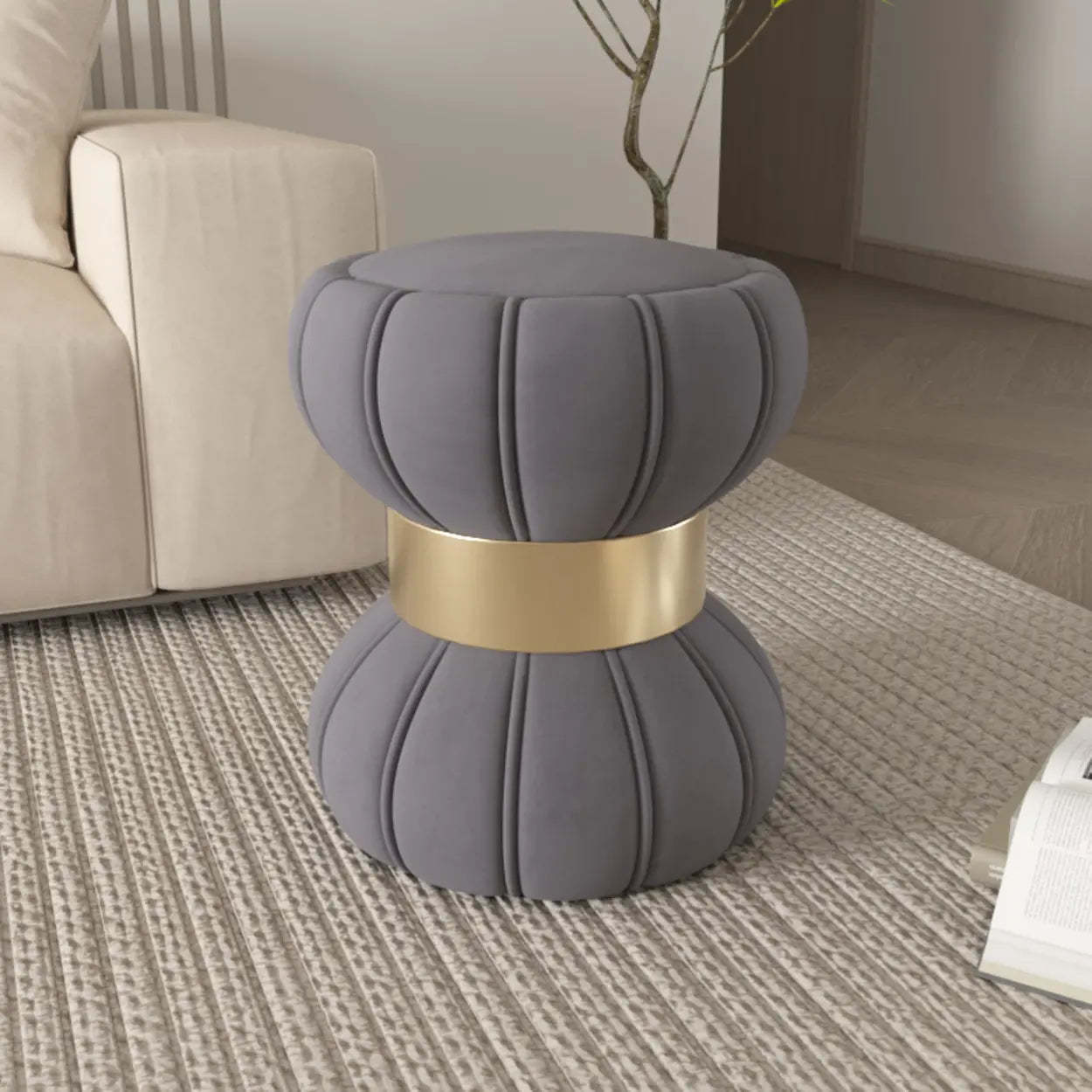 White Drum Velvet Upholstered Vanity Stool