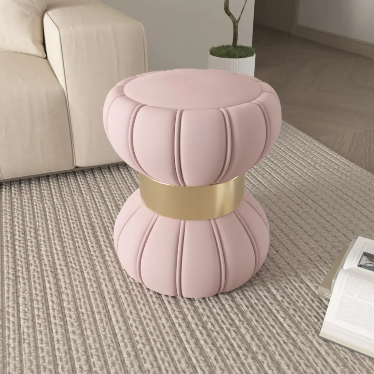 White Drum Velvet Upholstered Vanity Stool