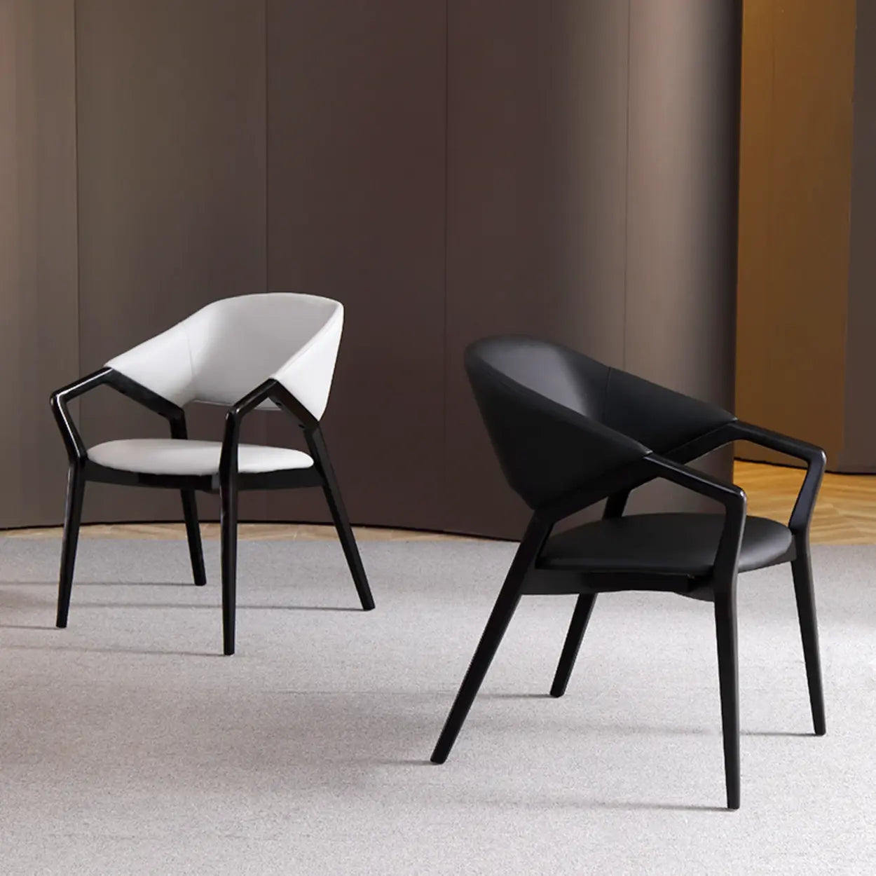 Curved-Back Leather Wood Frame Dining Chair