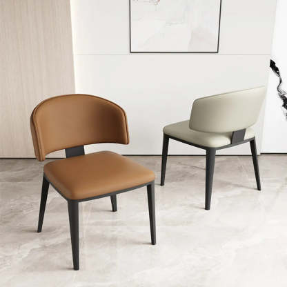 Curved-Back Armless Leather Dining Chair — Grey