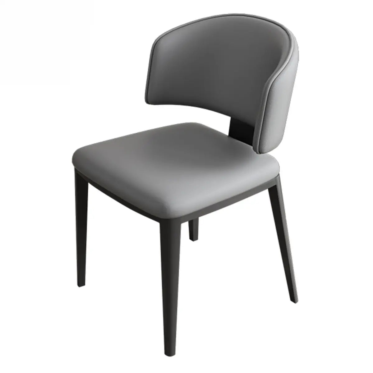 Curved-Back Armless Leather Dining Chair — Off-White