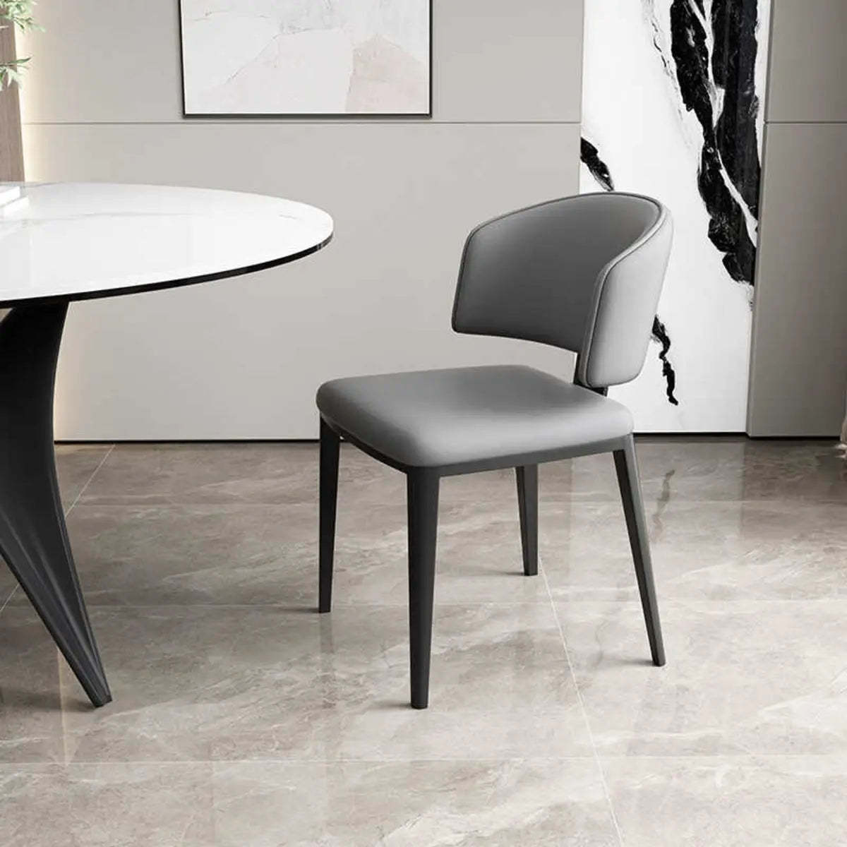 Curved-Back Armless Leather Dining Chair