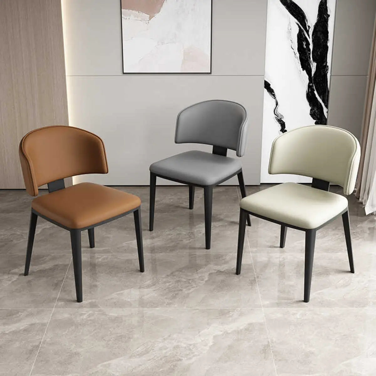 Curved-Back Armless Leather Dining Chair