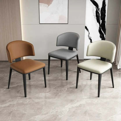 Curved-Back Armless Leather Dining Chair — Black