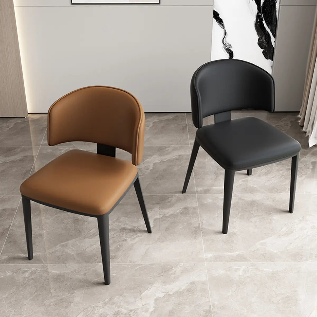 Curved-Back Armless Leather Dining Chair