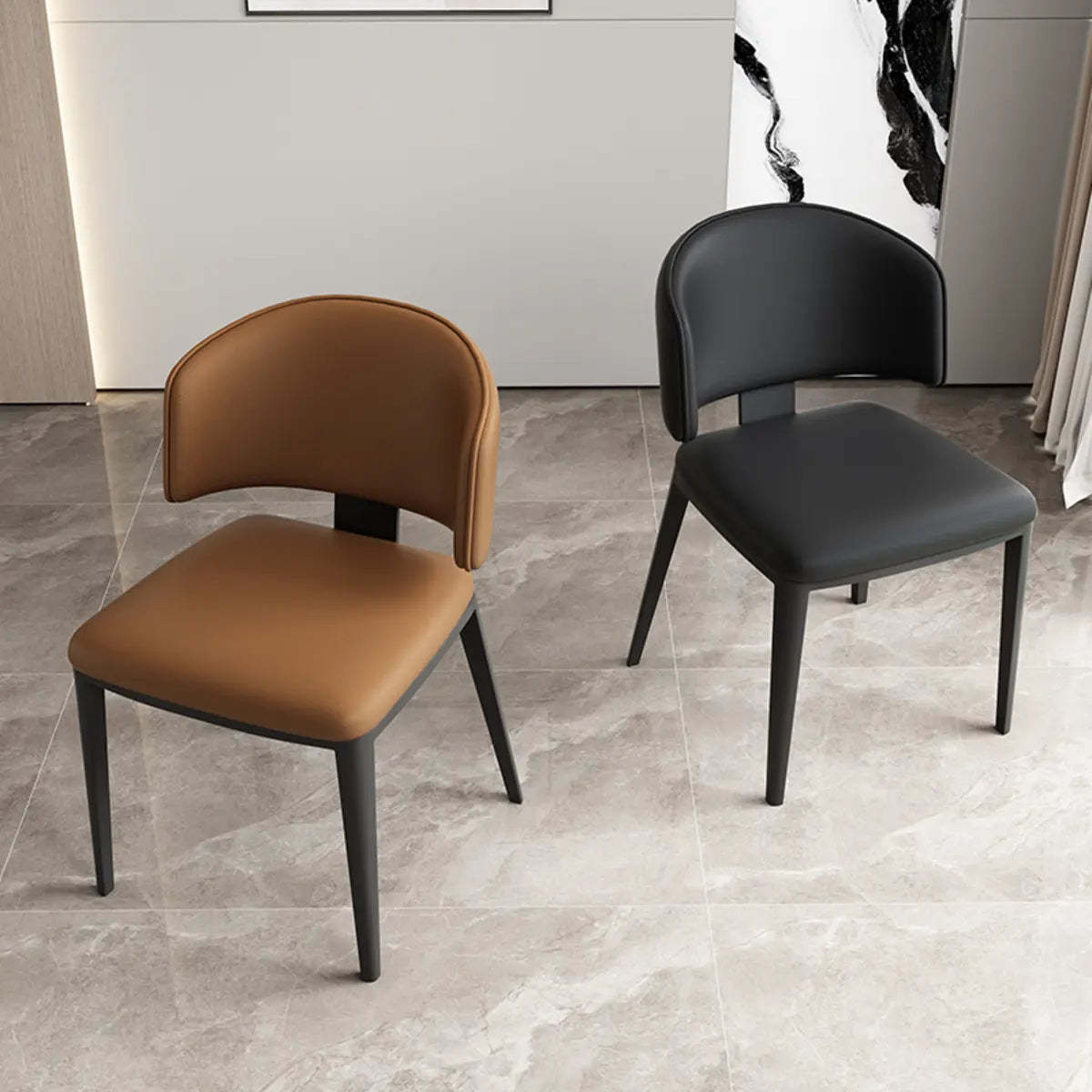 Curved-Back Armless Leather Dining Chair