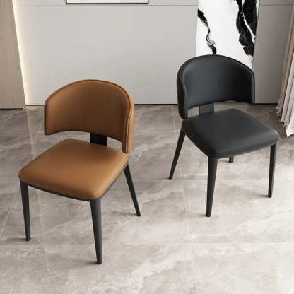 Curved-Back Armless Leather Dining Chair