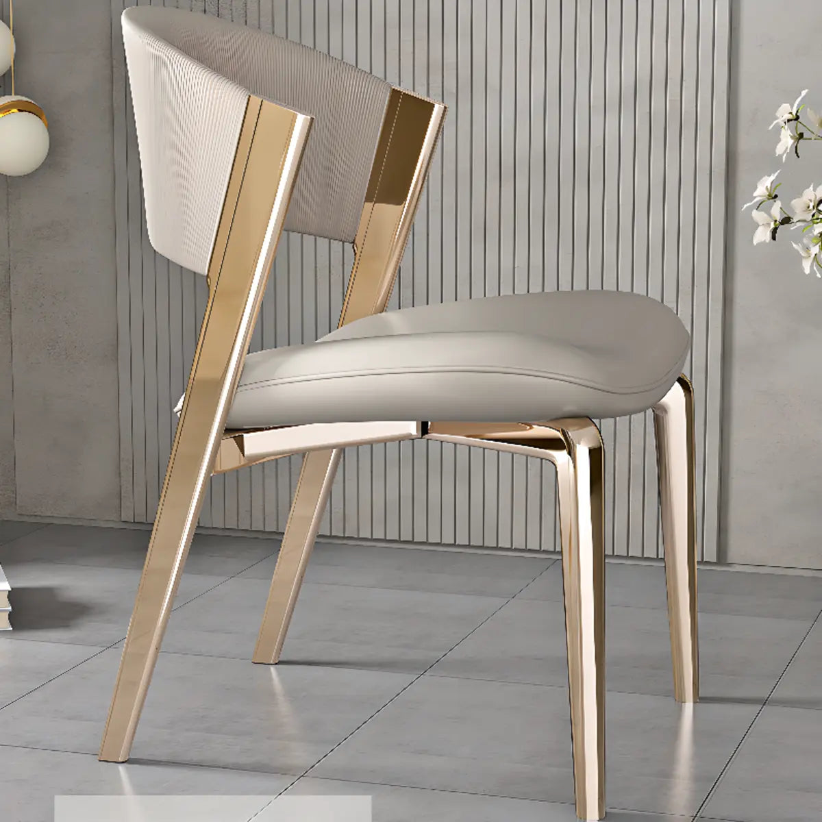 Curved Back Faux Leather Champagne Dining Chair