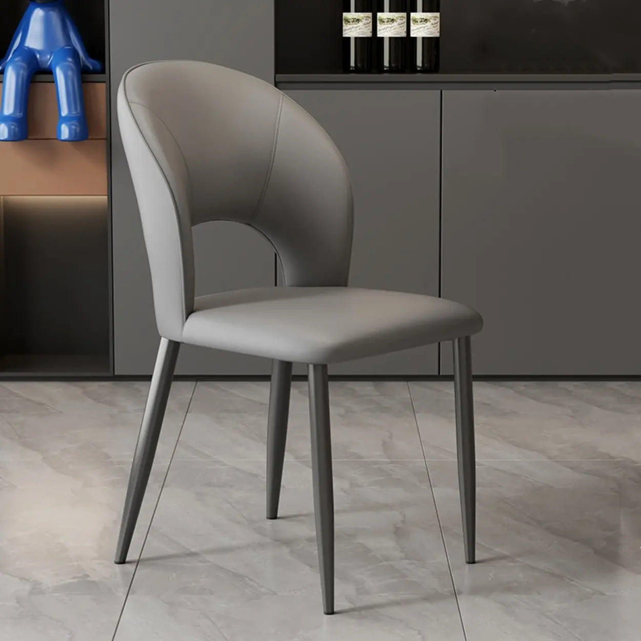 Curved-Back Brown Faux Leather Metal-Leg Dining Chair — Green / Gray