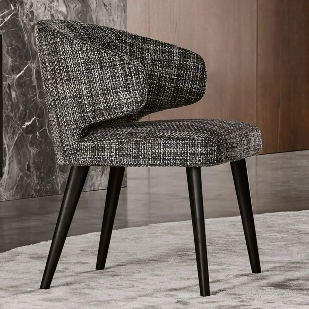 Black Curved-Back Upholstered Arm Dining Chair