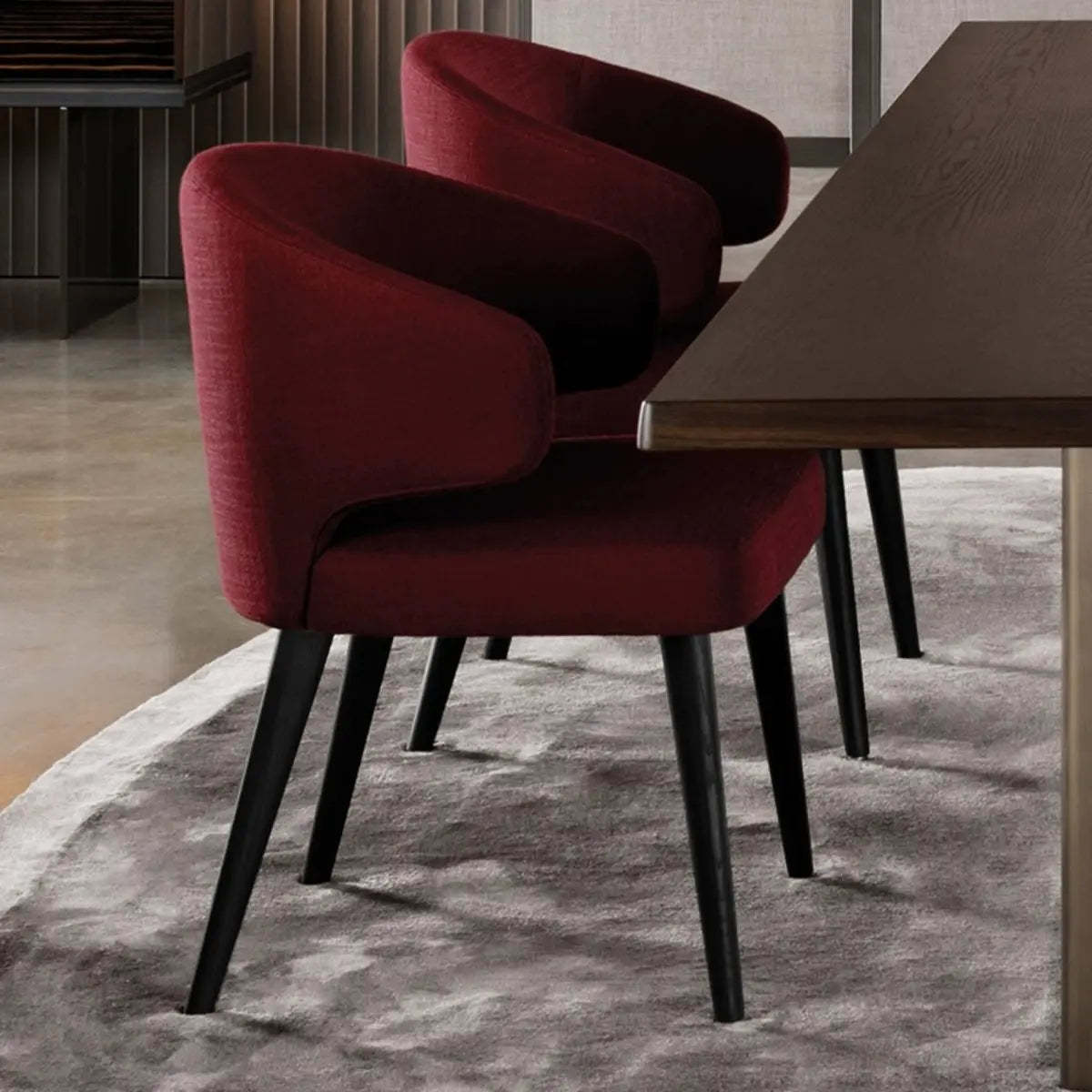 Black Curved-Back Upholstered Arm Dining Chair — Red