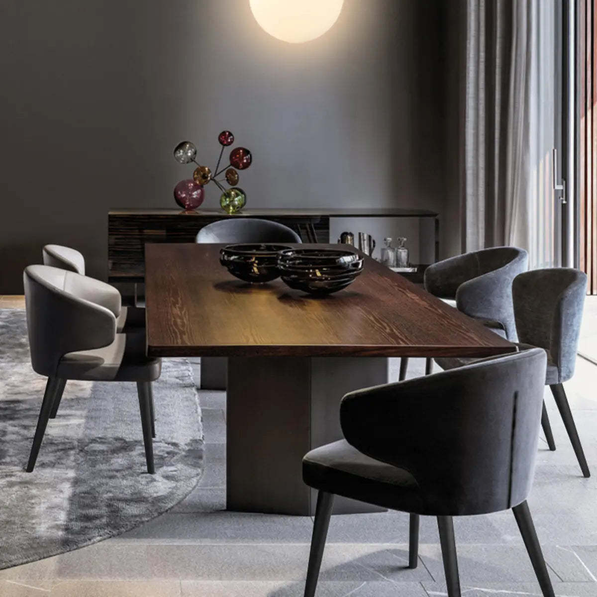 Black Curved-Back Upholstered Arm Dining Chair