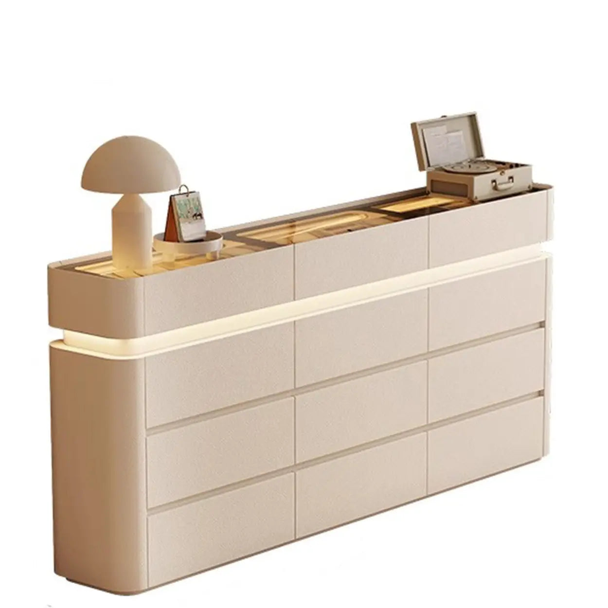 Curved Cream Composite Wood Lighted Dresser — Black