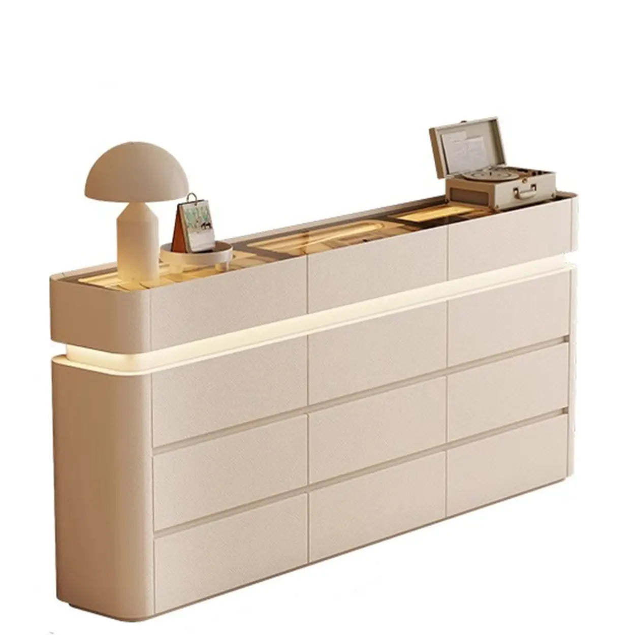 Curved Cream Composite Wood Lighted Dresser — Black