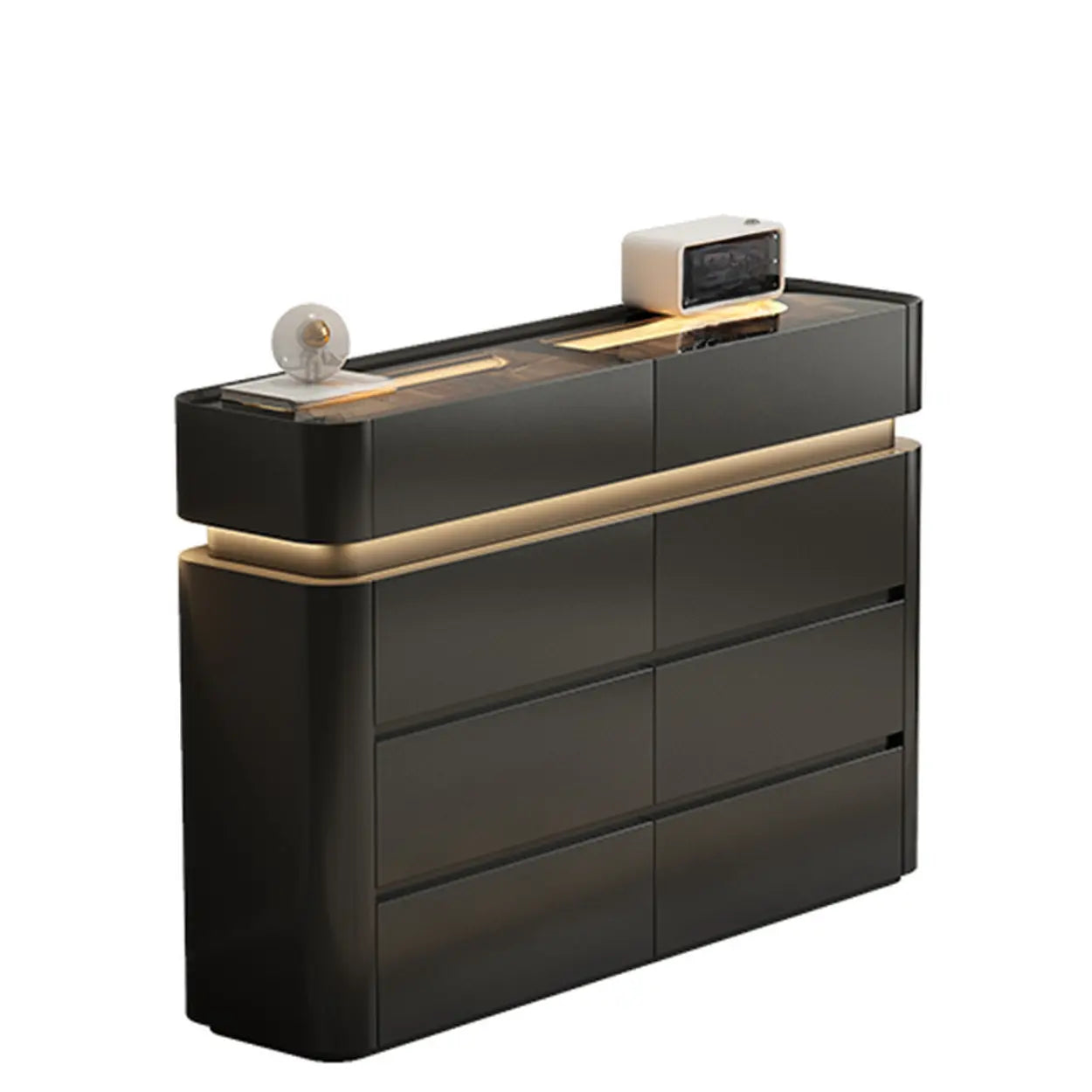 Curved Cream Composite Wood Lighted Dresser — Black