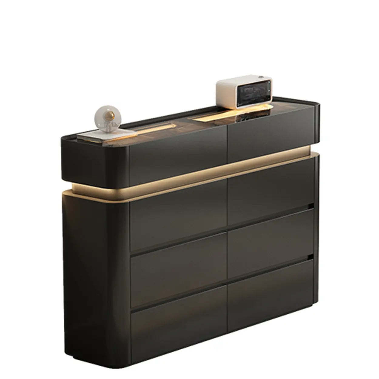 Curved Cream Composite Wood Lighted Dresser — Black