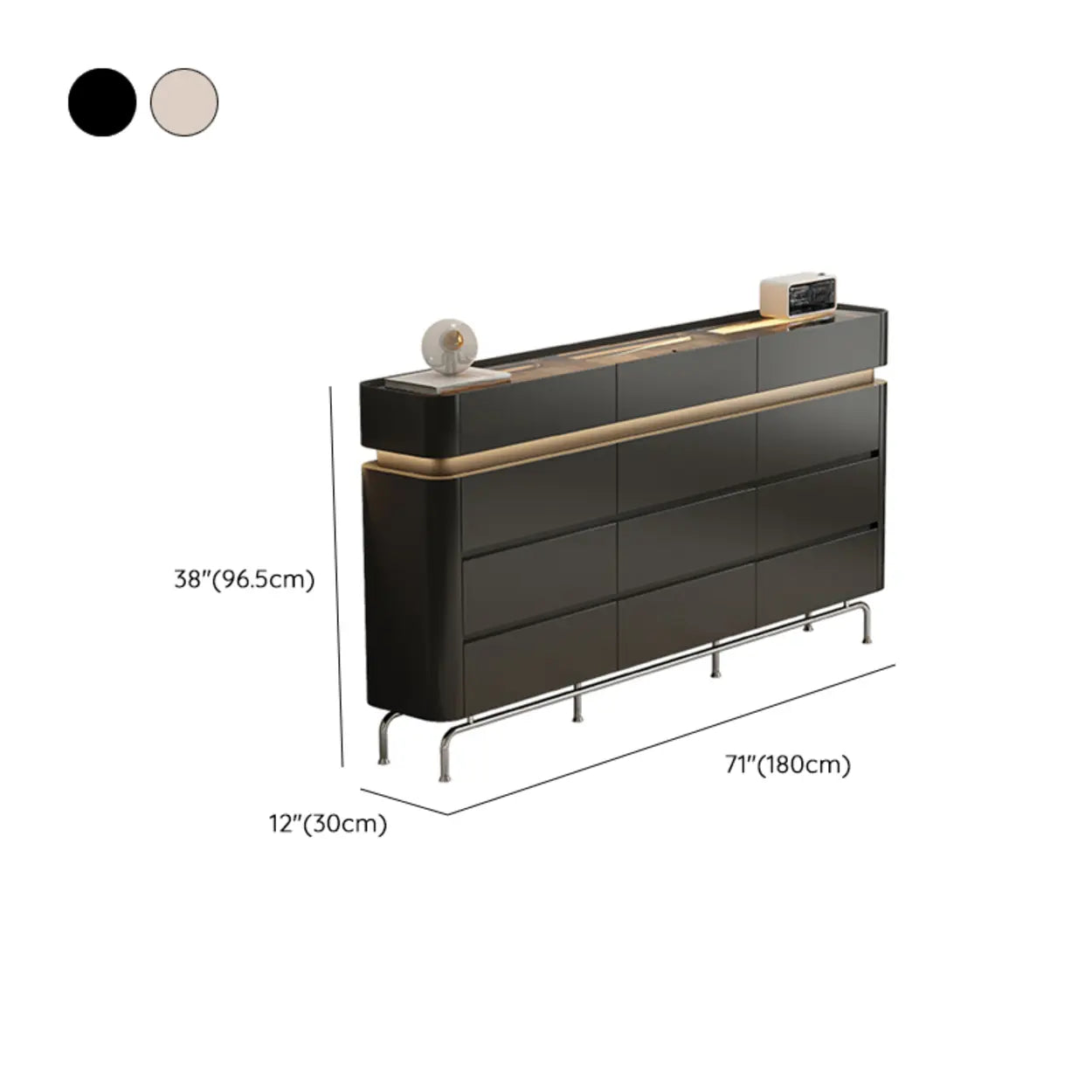 Curved Cream Composite Wood Lighted Dresser