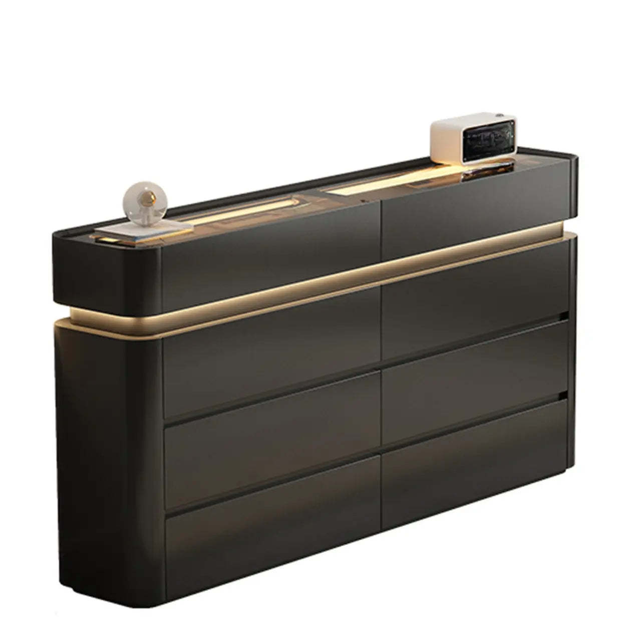 Curved Cream Composite Wood Lighted Dresser — Black