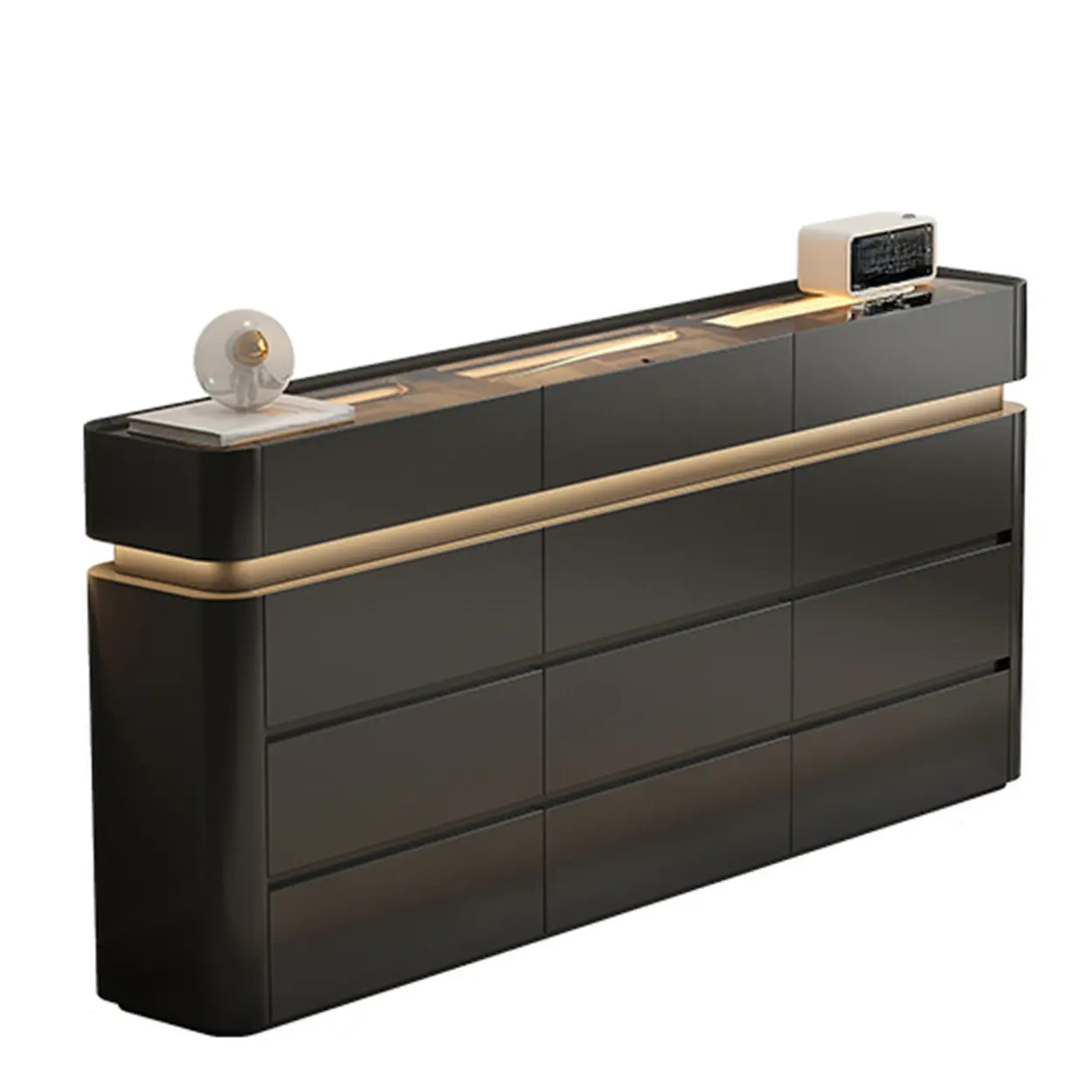 Curved Cream Composite Wood Lighted Dresser — Black