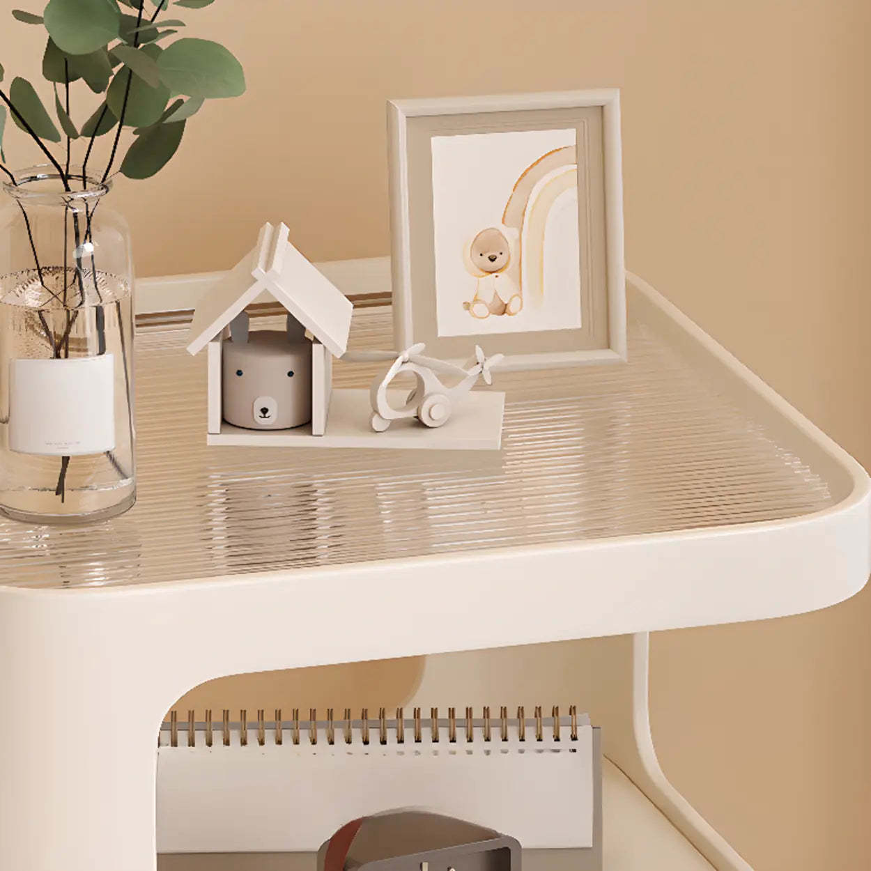 Lighom curved rolling glass metal wood nightstands for bathroom