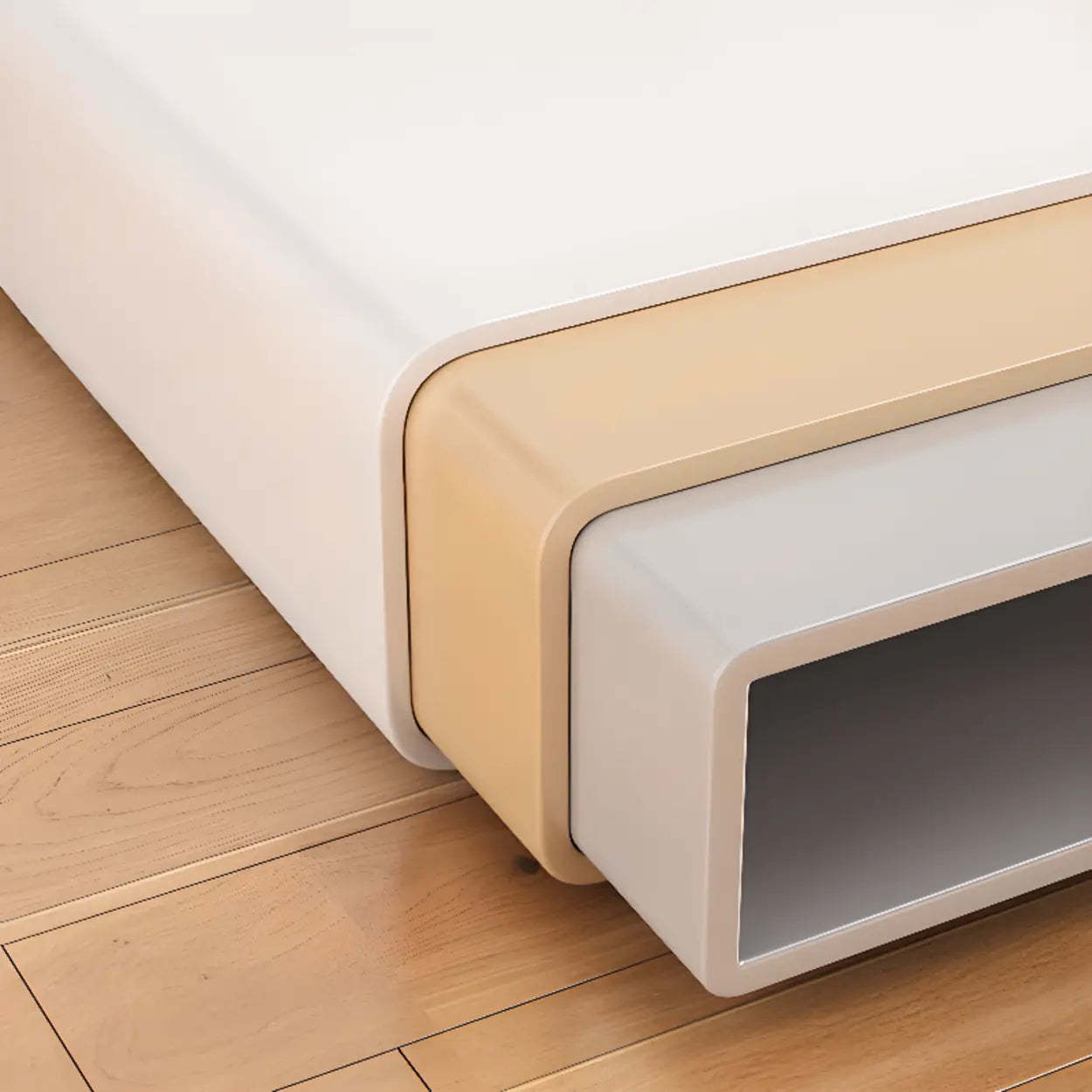 Modern curved rolling white glass metal wood nightstands, Lighom