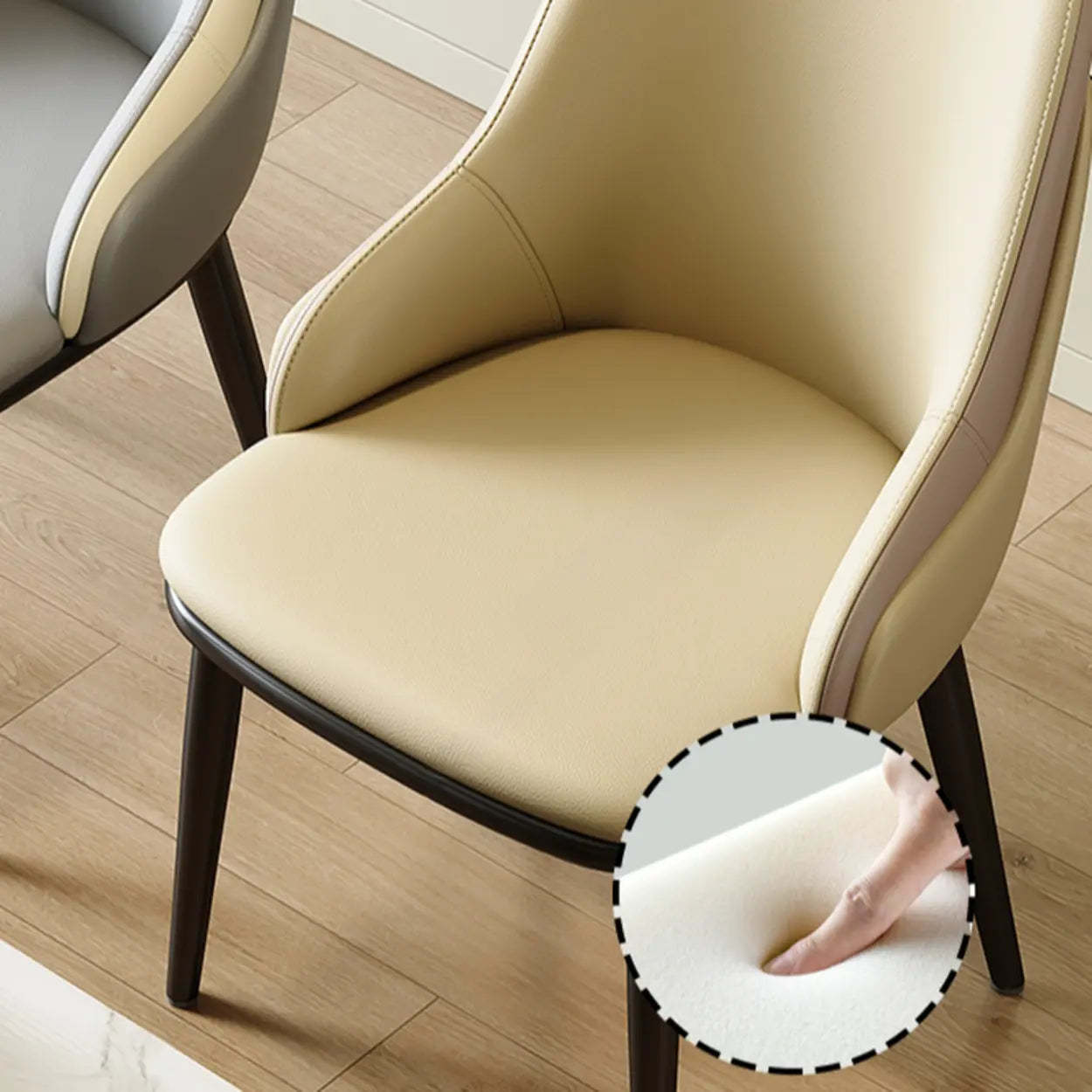 Off-White Curved Leather Armrest Dining Chair