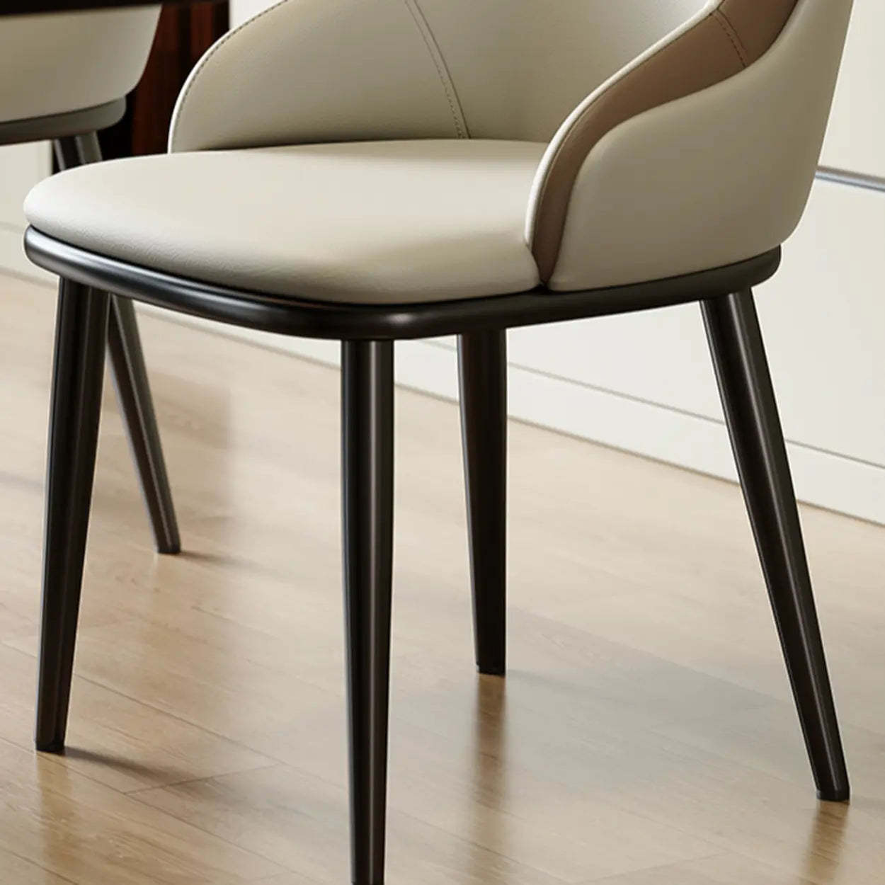 Off-White Curved Leather Armrest Dining Chair