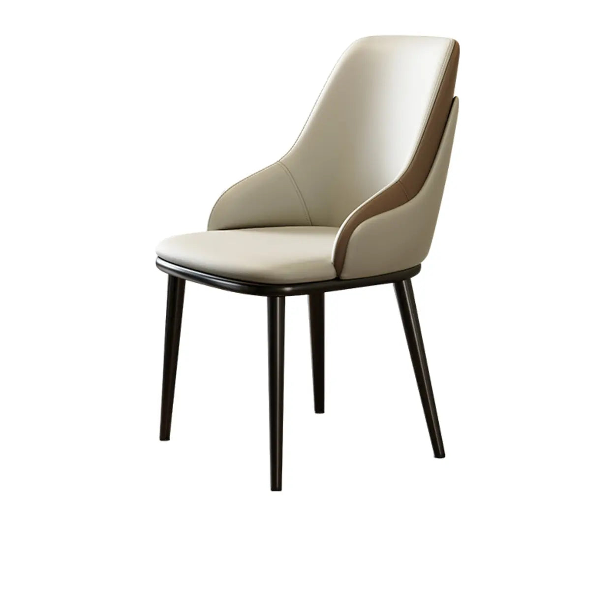 Off-White Curved Leather Armrest Dining Chair — Khaki