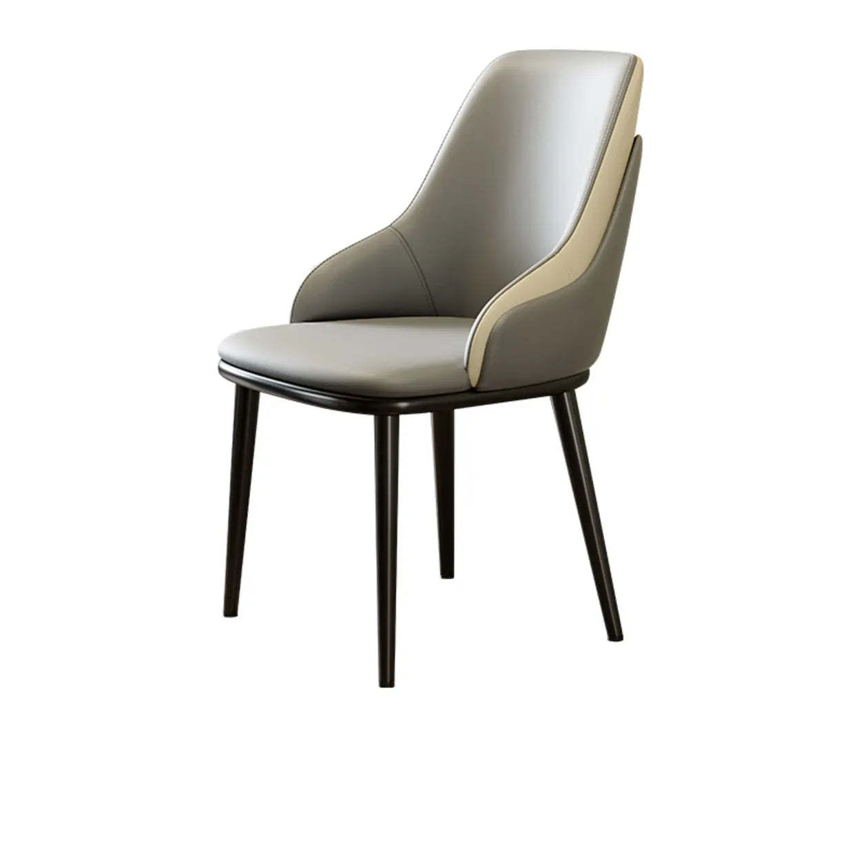 Off-White Curved Leather Armrest Dining Chair — Pewter