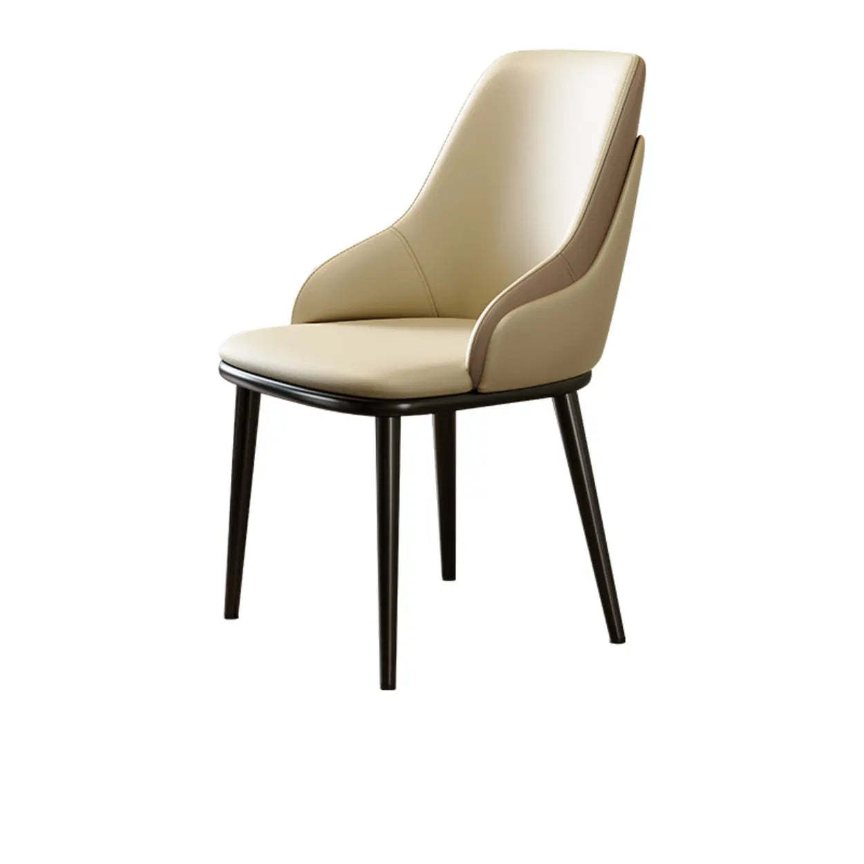 Off-White Curved Leather Armrest Dining Chair